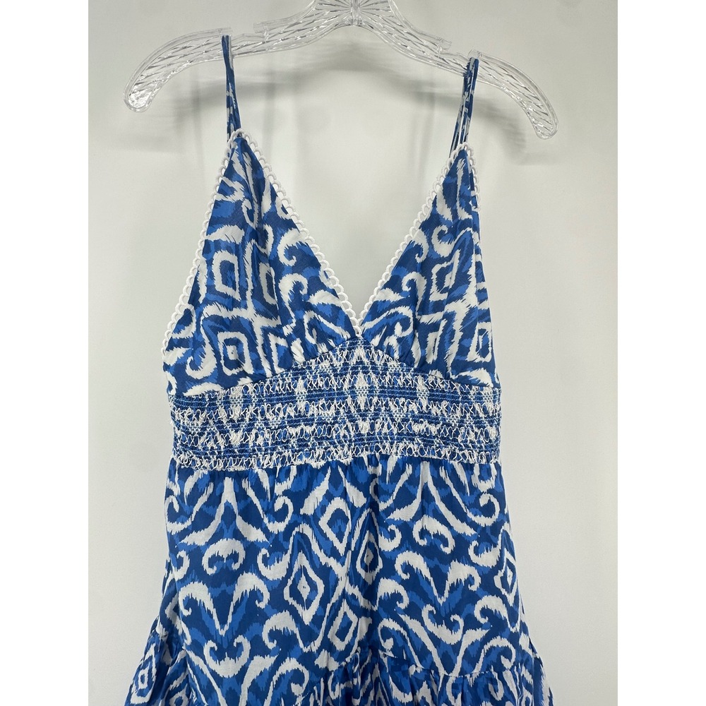 Alice + Olivia Imogene Blue Ikat Tiered Cotton Maxi Dress Size 10 Wedding Guest - Picture 8 of 16
